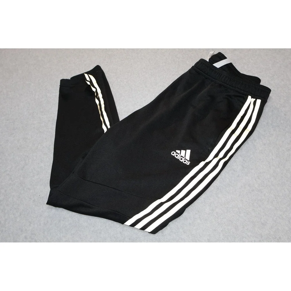 Adidas Track Pants Mens Large Black Reflective Gold 3-Stripe Ankle Zip Joggers